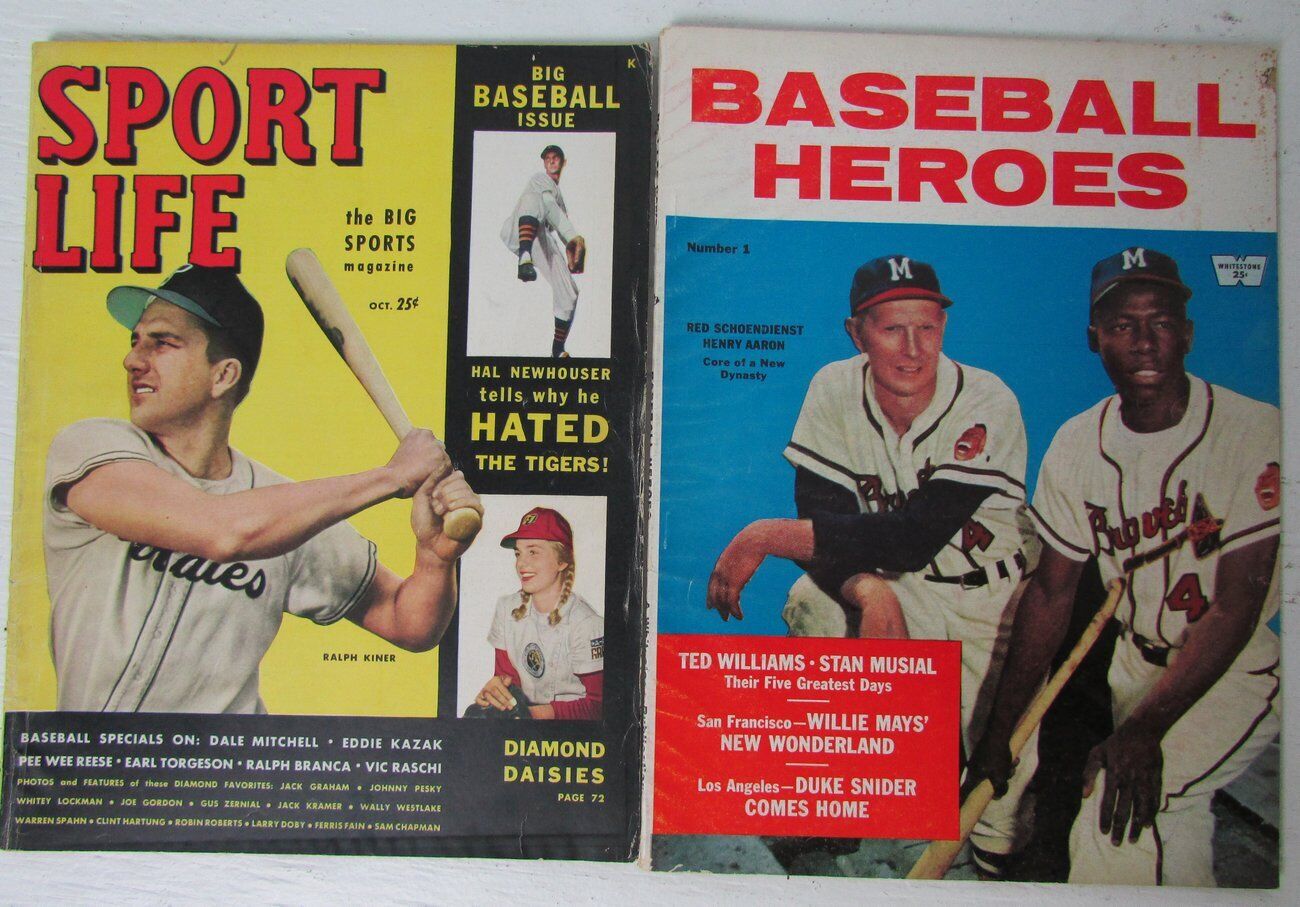 Lot of 4 Vintage Baseball Annuals Hank Aaron 1950's  Magazines 146820