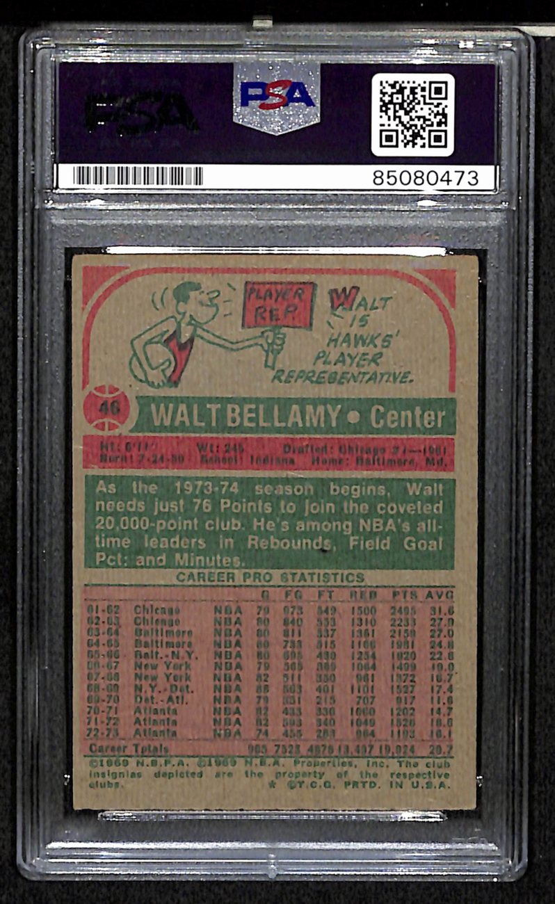 1973/74 TOPPS #46 Walt Bellamy Auto/Signed Card PSA/DNA 185449