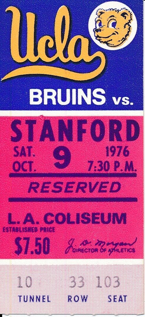 1976 UCLA Bruins vs. Stanford University Football Game Ticket Stub 148626