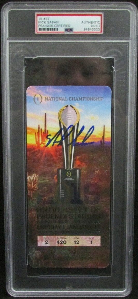 Nick Saban Autographed 2016 National Championship Full Ticket Slab PSA/DNA