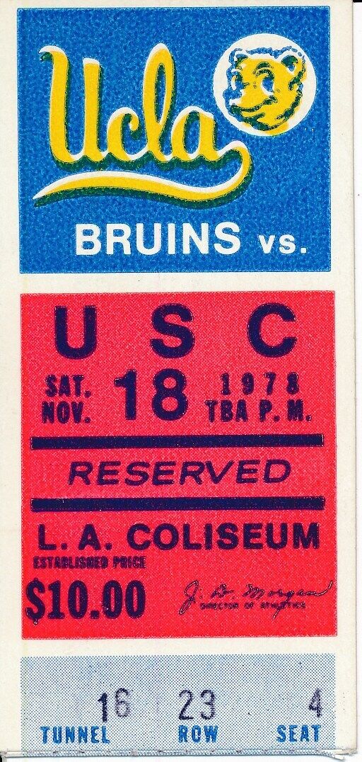 1978 USC Trojans vs. UCLA Football Game Ticket Stub 148601