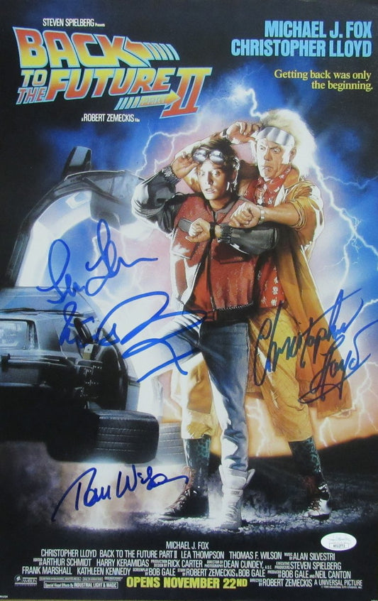 Michael J Fox/Lloyd/Thompson/Wilson (4)Signed 11x17 Photo Back to Future JSA 096