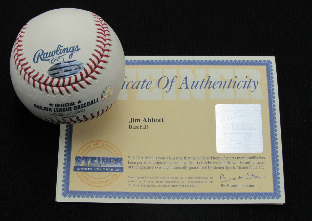 Jim Abbott Signed/Auto Yankees 100th OML Baseball STEINER 187121