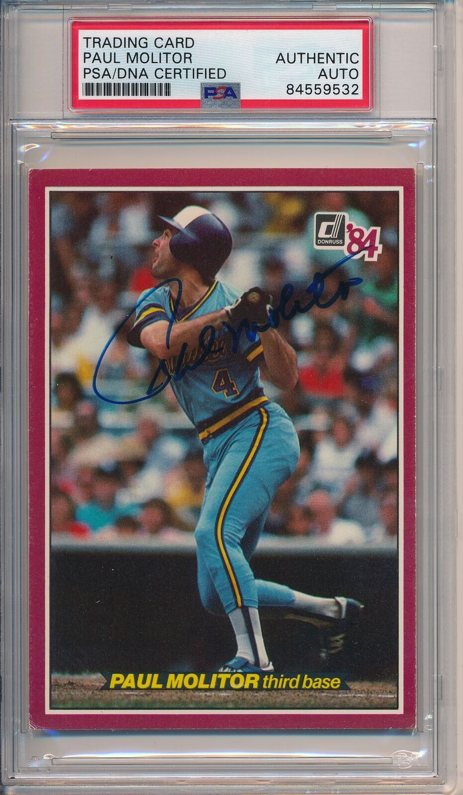 Paul Molitor HOF Brewers Autographed 1984 Donruss Action All-Stars PSA/DNA