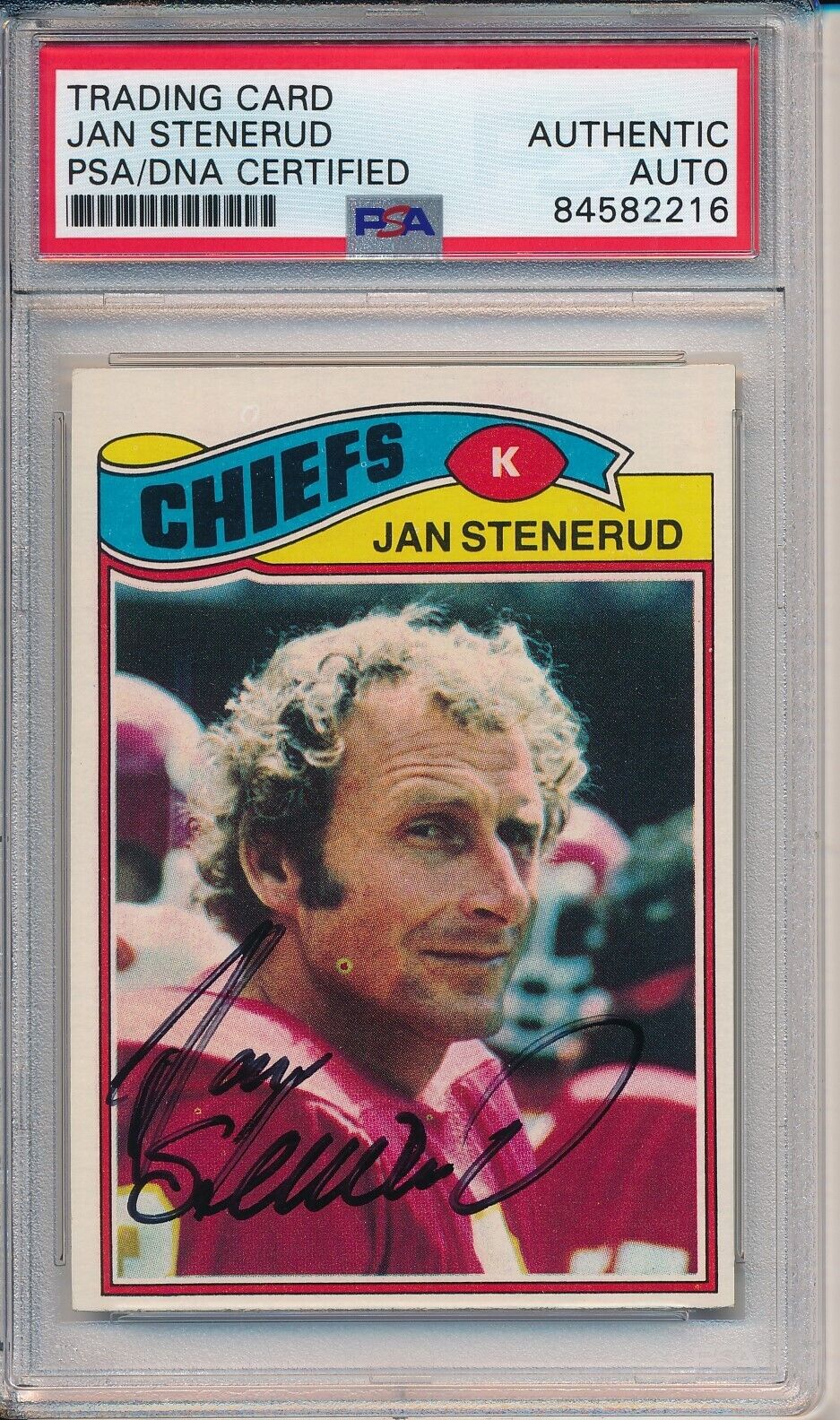 Jan Stenerud HOF Signed/Auto 1977 TOPPS Card #335 KC Chiefs PSA/DNA