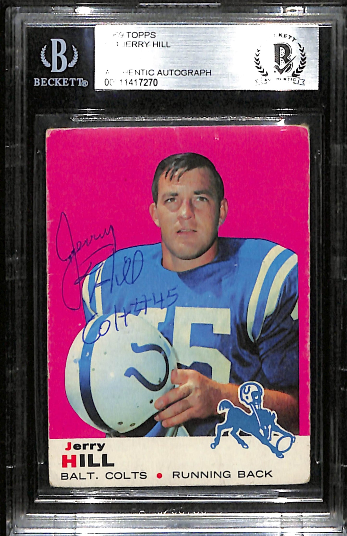 Jerry Hill Signed 1969 Topps Card #94 Baltimore Colts BAS/Beckett 185995