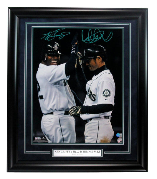 Ken Griffey Jr/Ichiro Suzuki Signed 16x20 Photo Mariners Framed Beckett 191306