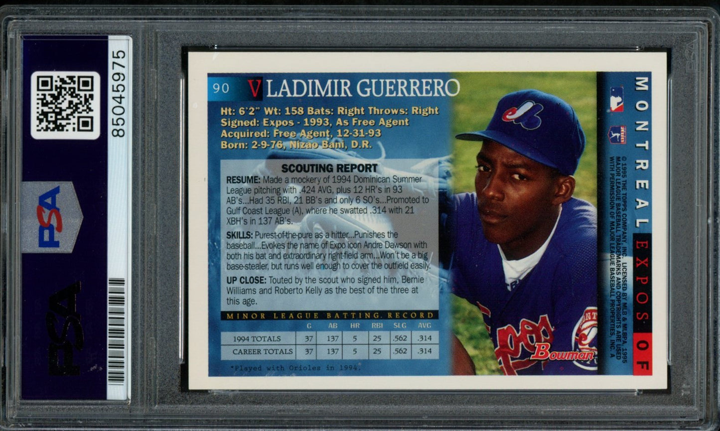 Vladimir Guerrero Montreal Expos Autographed 1995 Bowman Rookie Card #90 PSA/DNA