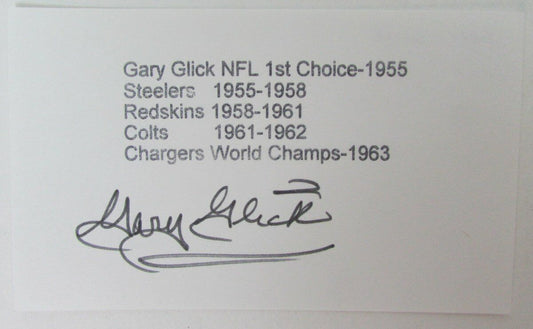 Gary Glick Pittsburgh Steelers/Redskins Signed Index Card d.2015 149448