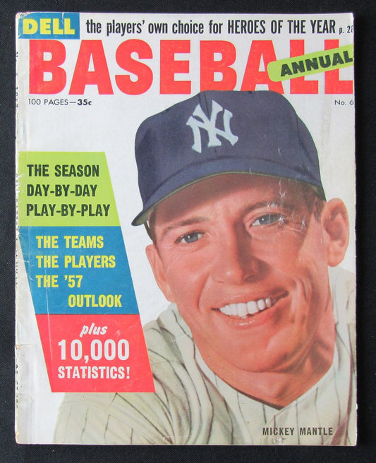 1957 Dell Baseball Annual Magazine Mickey Mantle on Cover 183852