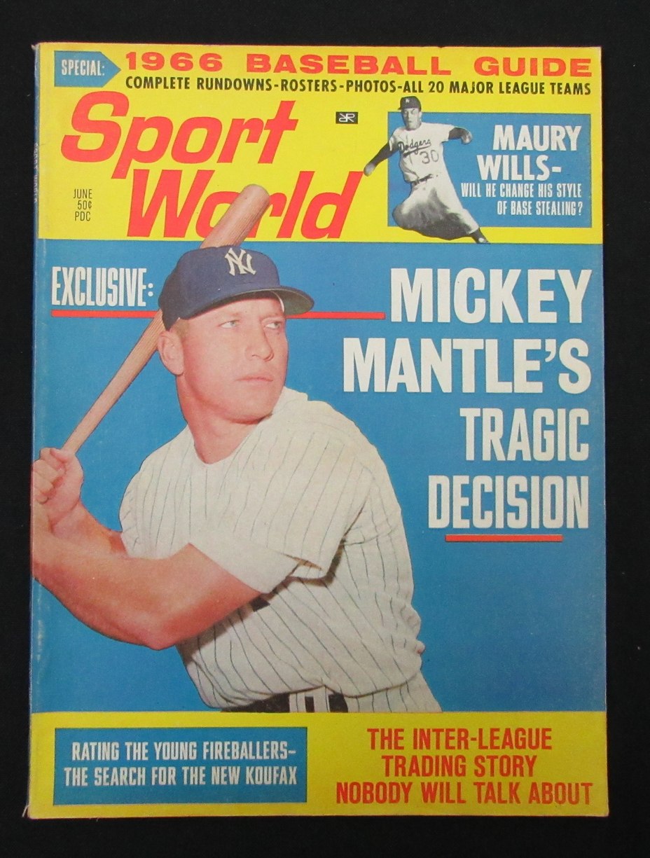 June 1966 Sport World Magazine Mickey Mantle New York Yankees Cover 185555