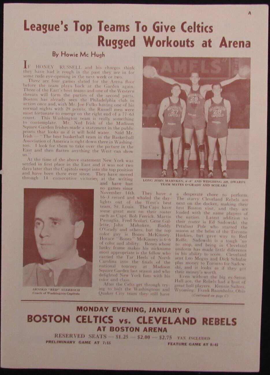 Vintage 1946 Boston Celtics vs. Philadelphia Warriors Game Program 176879