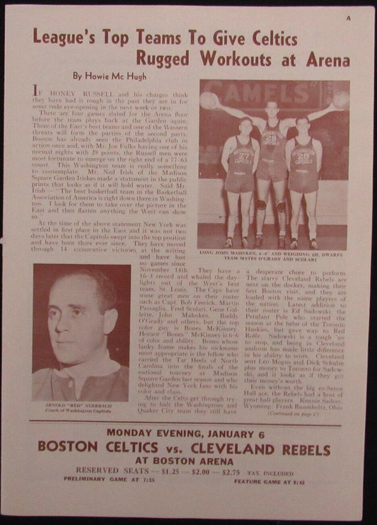 Vintage 1946 Boston Celtics vs. Philadelphia Warriors Game Program 176879