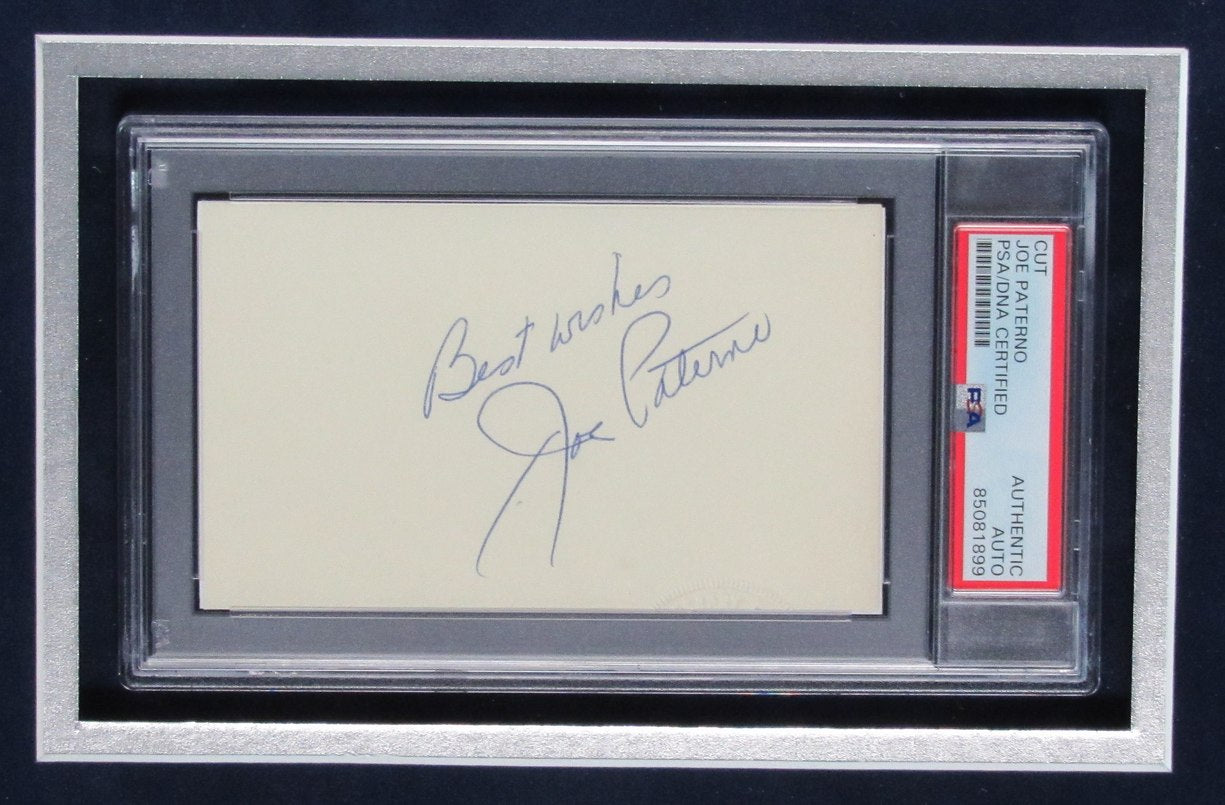 Joe Paterno Signed/Inscribed Cut Card w/ Photo Penn State Framed PSA/DNA 187181