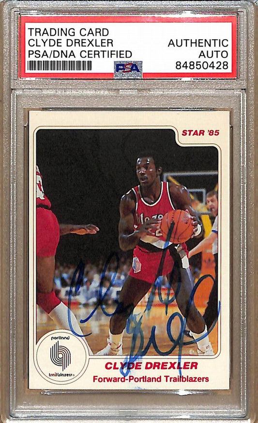 1984-85 Star Company #165 Clyde Drexler Trailblazers Signed Card PSA/DNA ROOKIE