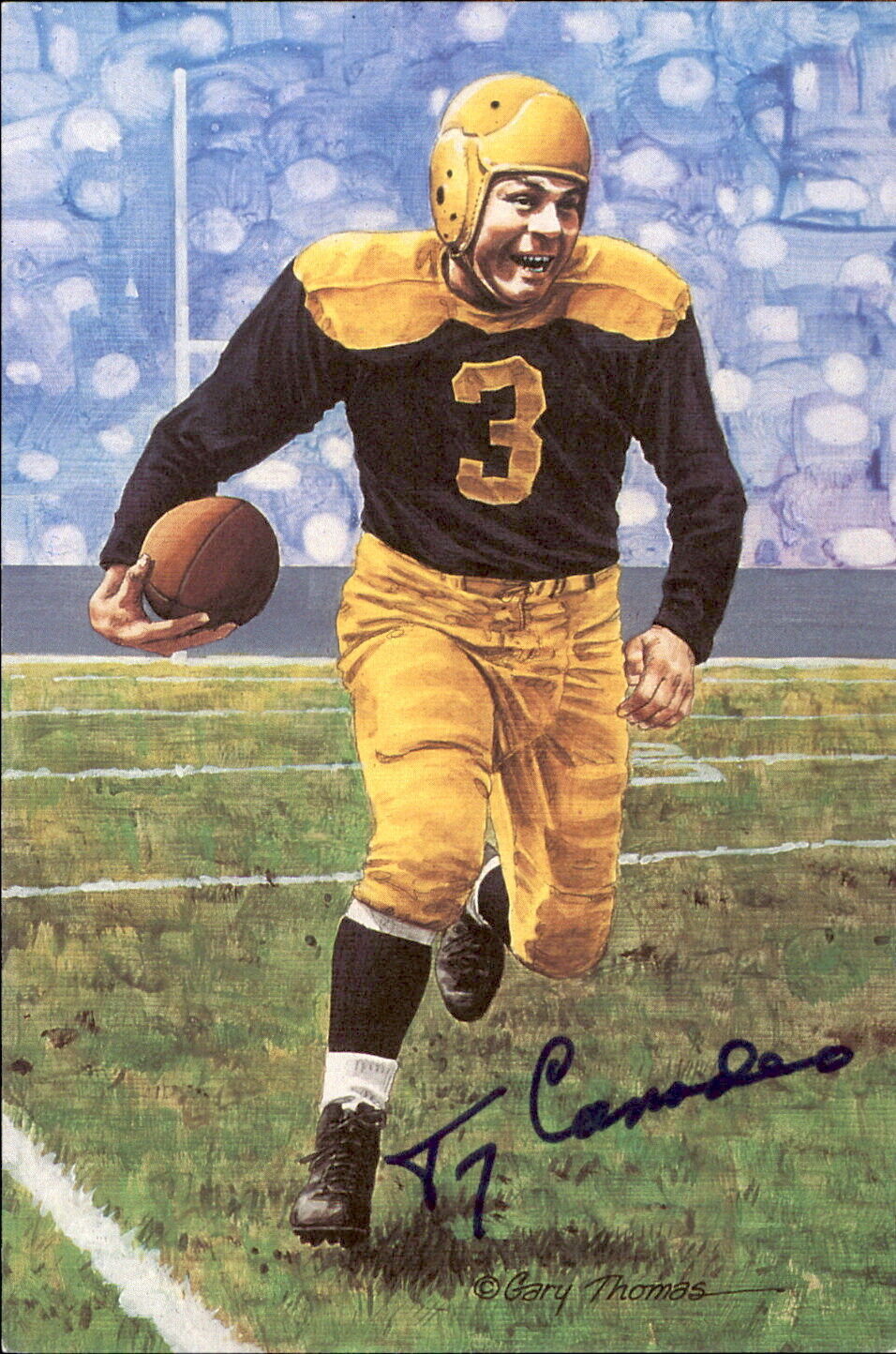 Tony Canadeo HOF Autographed Goal Line Art GLAC Postcard Green Bay Packers JSA