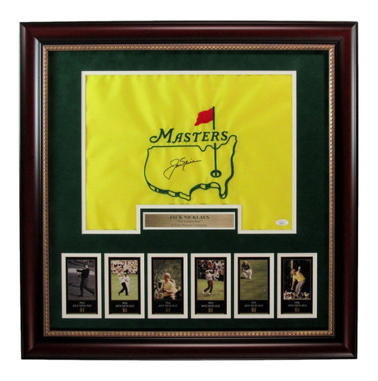 Jack Nicklaus Signed/Auto Masters Pin Flag with Photo Cards Framed JSA 189234