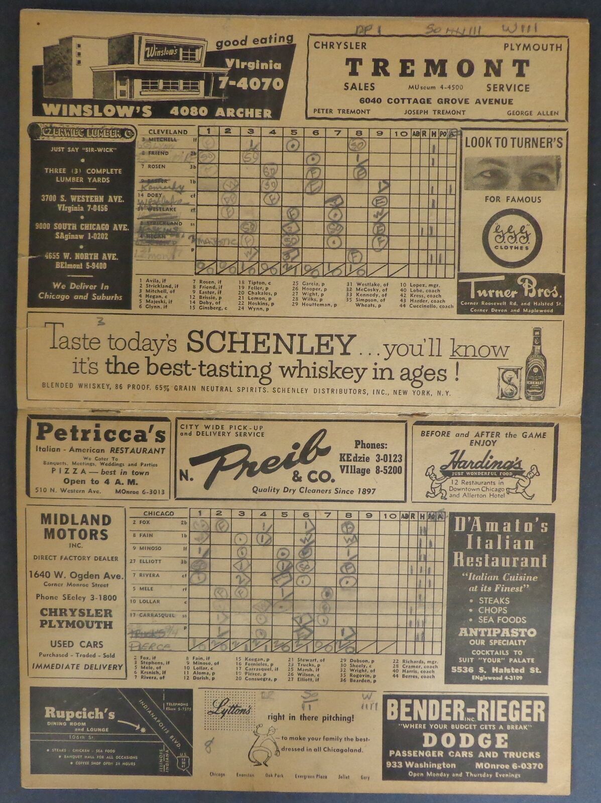 Vintage 1953 Dual-Signed Program Chicago White Sox vs. Cleveland Indians 177127