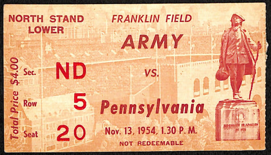 November 13, 1954 Army vs Penn Quakers College Football Game Ticket Stub 189876