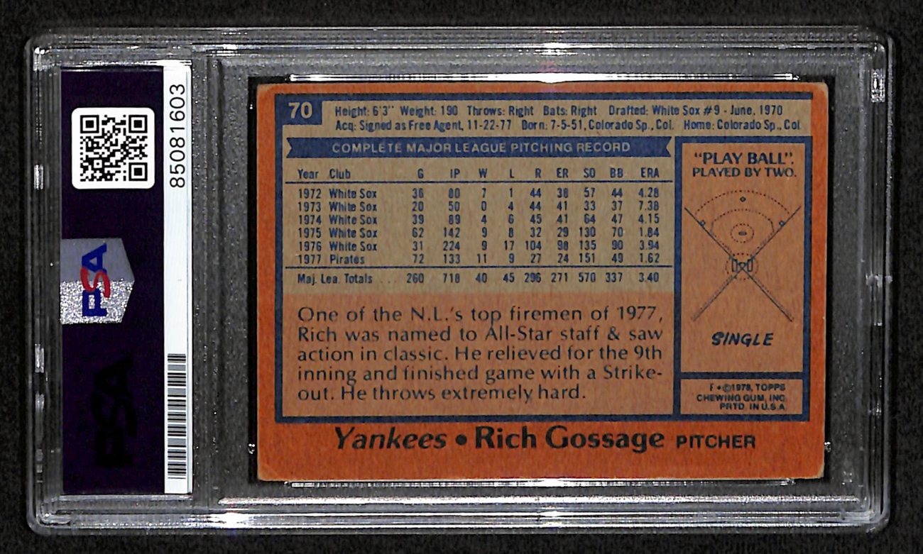 Rich Gossage Signed 1978 Topps Card #70 New York Yankees PSA/DNA 184510
