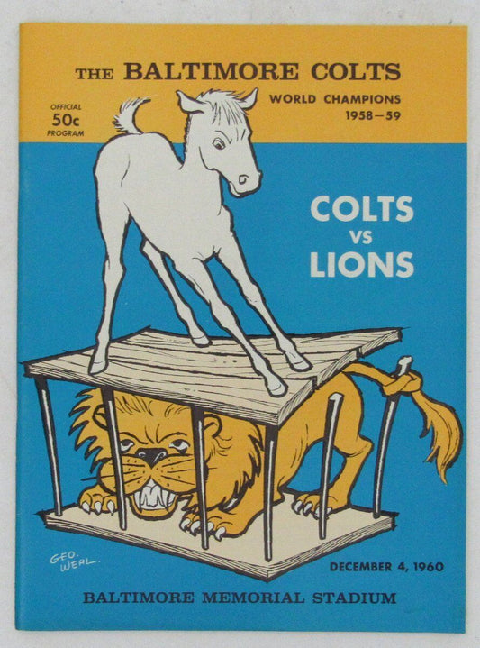 Baltimore Colts Detroit Lions 1960 Official Game Program 130768