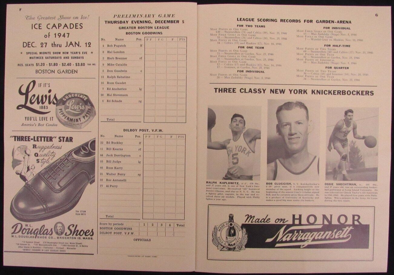 Vintage 1946 Boston Celtics vs. Detroit Falcons Game Program 176878