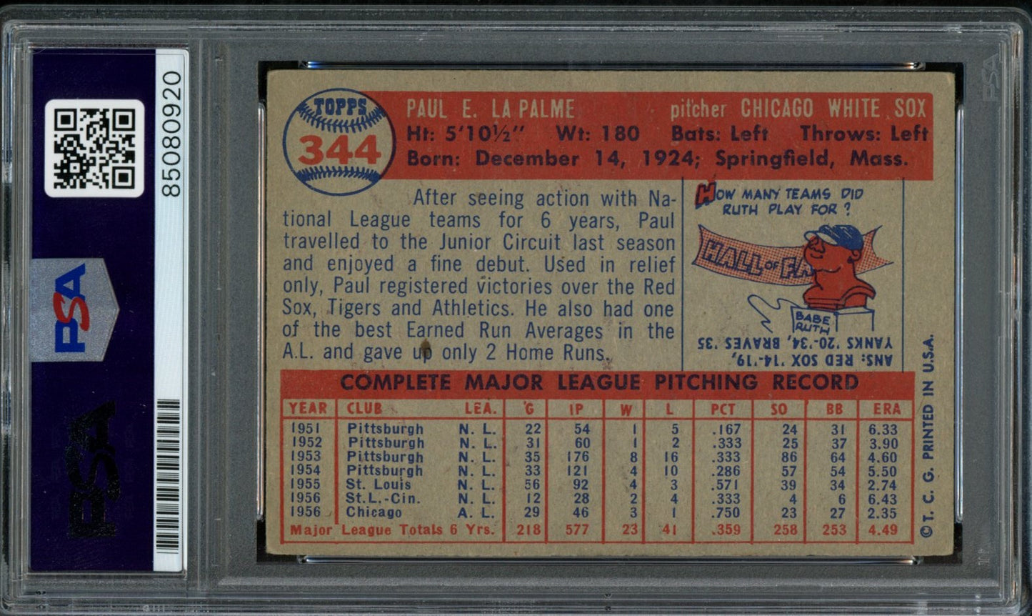 Paul LaPalme Signed 1957 Topps Card #344 Chicago White Sox PSA/DNA 184171