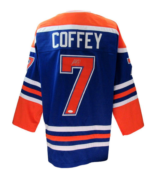 Paul Coffey Autographed Custom Blue Hockey Jersey Oilers JSA 180121