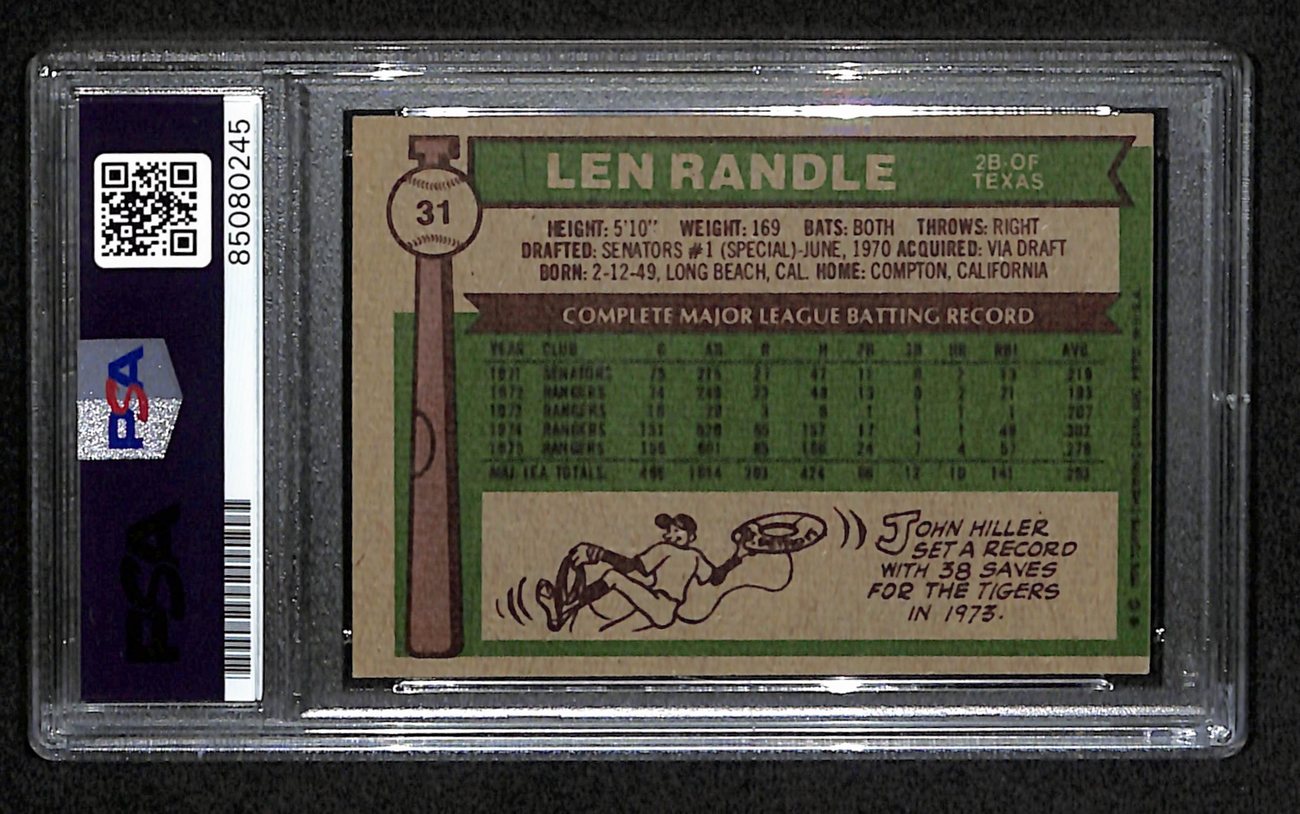 Len Randle Signed 1976 Topps Card #31 Texas Rangers PSA/DNA 184399