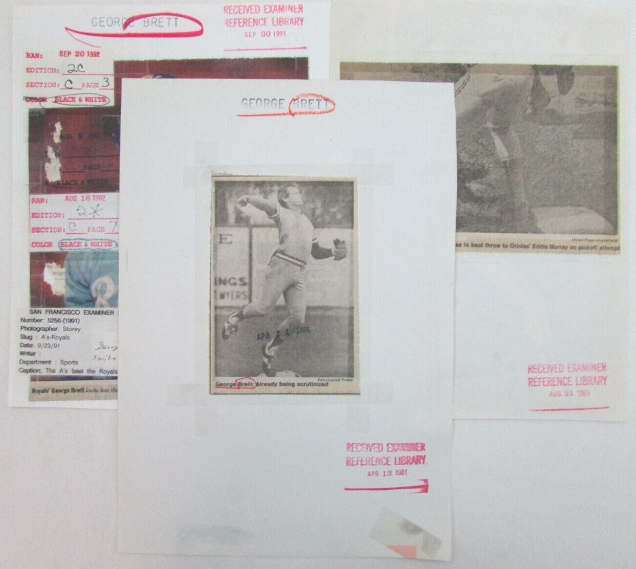 Lot of 6 George Brett Kansas City Royals 1980's-90's News Wire Photos 157379