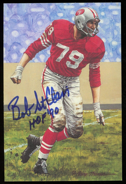 Bob St. Clair HOF Autographed/Inscribed Goal Line Art GLAC Postcard 49ers JSA