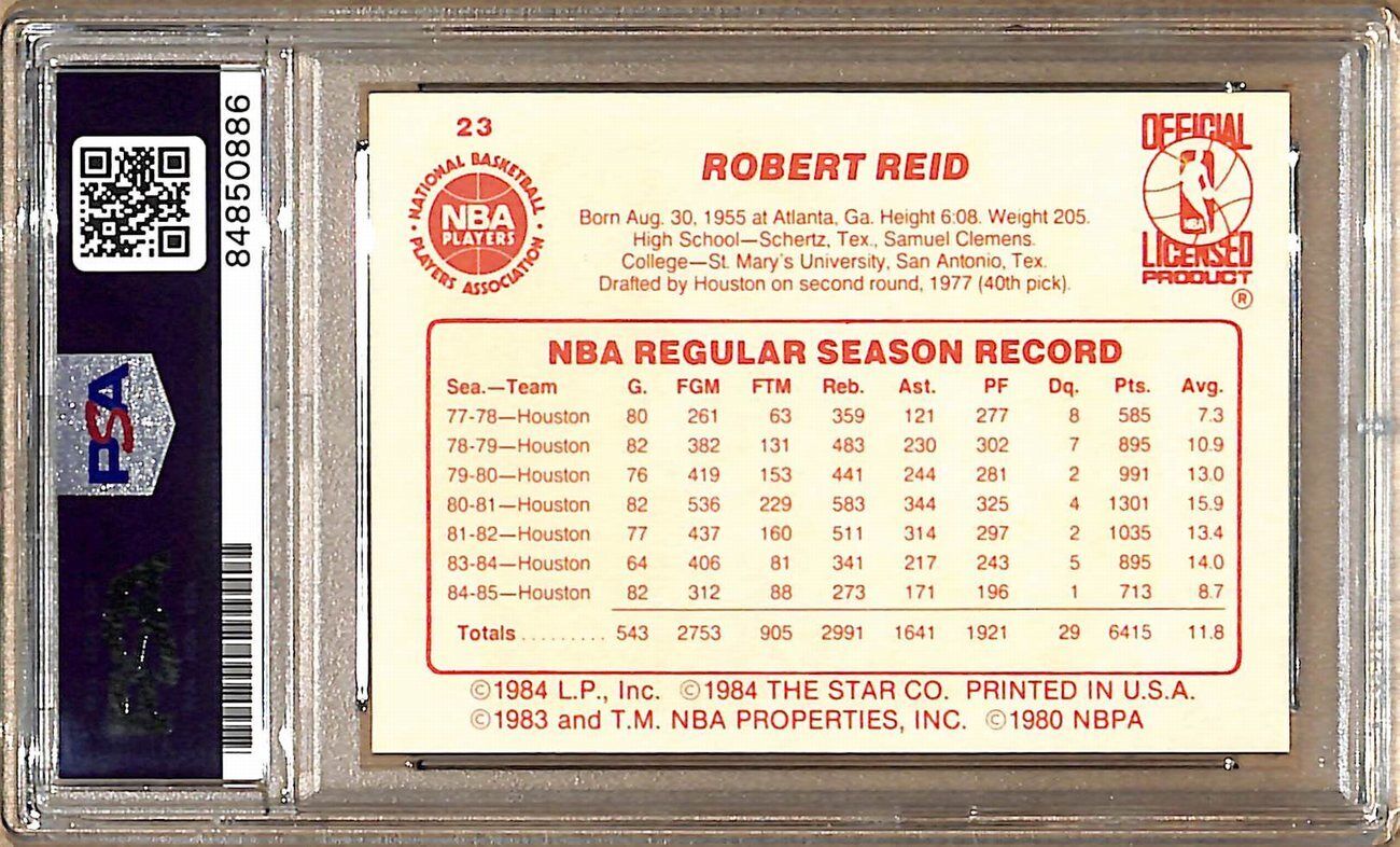 1985-86 Star Company #23 Robert Reid Rockets Signed/Auto Card PSA/DNA 178915