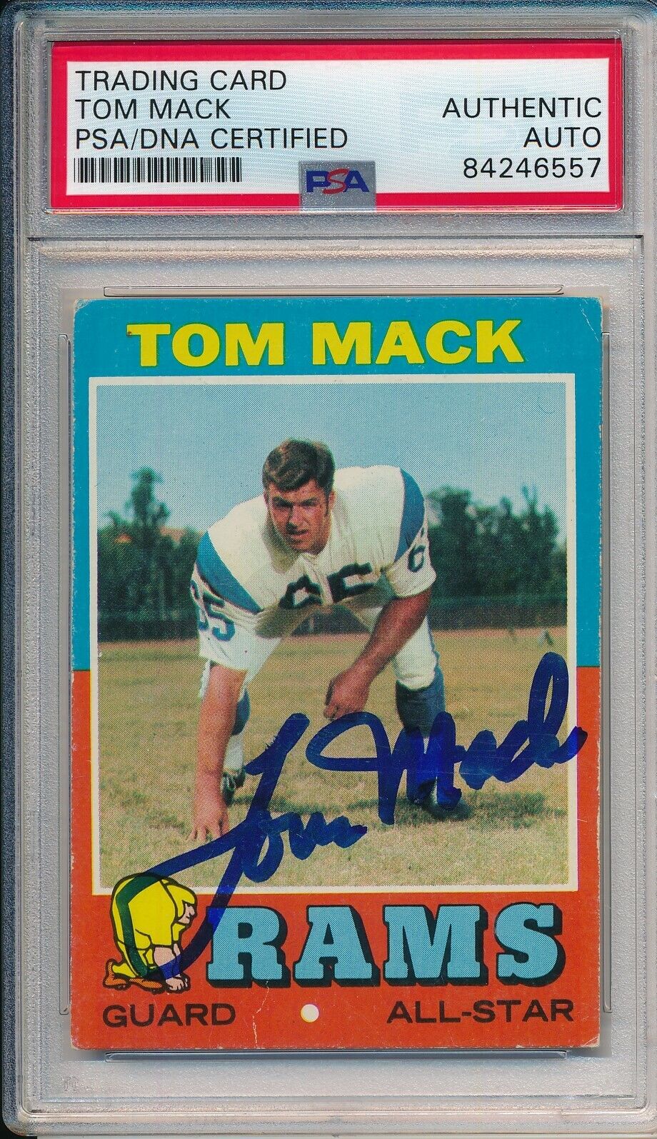 Tom Mack Los Angeles Rams Signed/Autographed 1971 Topps Card #94 PSA/DNA 155314