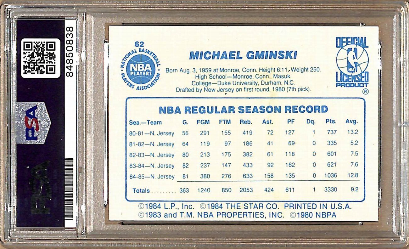 1985-86 Star Company #62 Mike Gminski Nets Signed/Auto Card PSA/DNA 178851