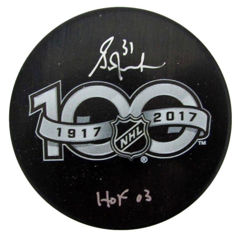 Grant Fuhr HOF Autographed/Inscribed 100 Years Hockey Puck JSA 181053