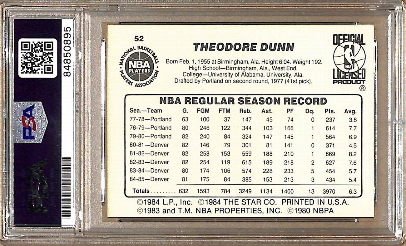 1985-86 Star Company #52 T.R. Dunn Nuggets Signed/Auto Card PSA/DNA 179107