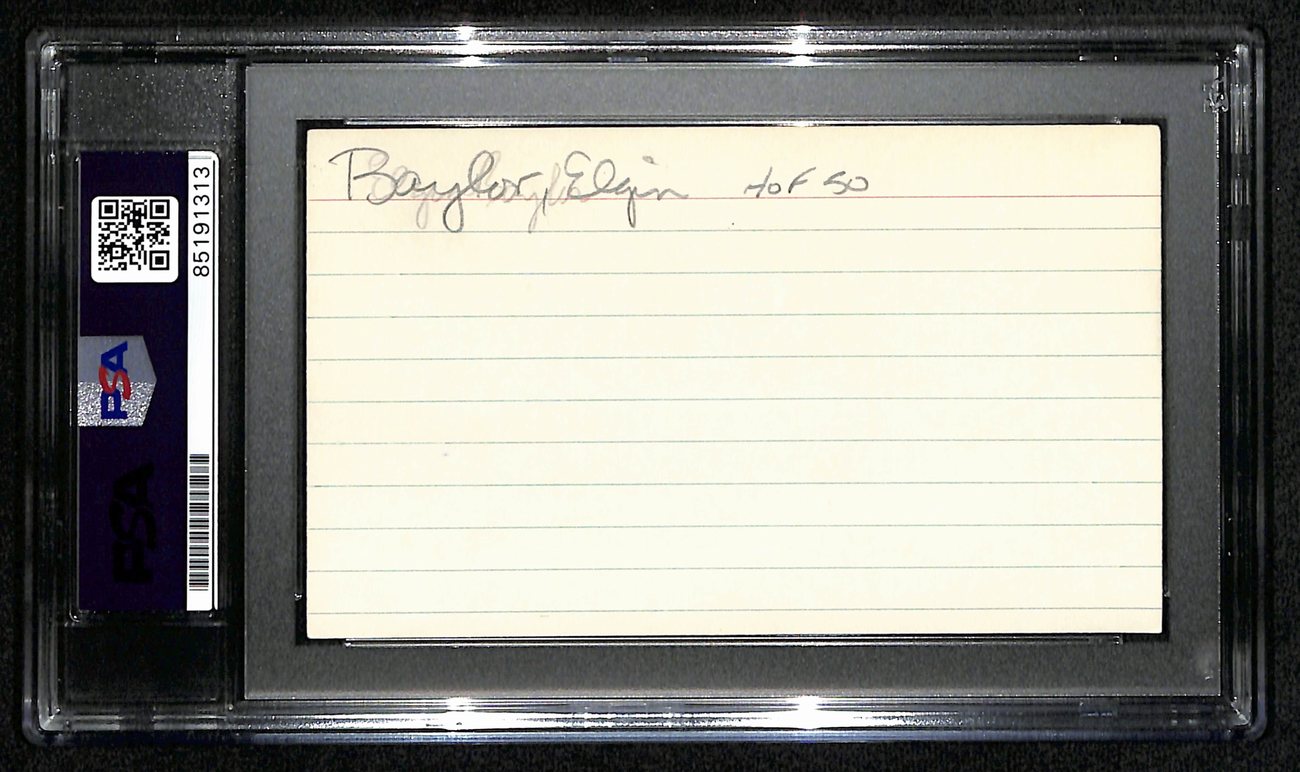 Elgin Baylor HOF Signed/Inscr 3x5 Index Card Los Angeles Lakers PSA/DNA 188577