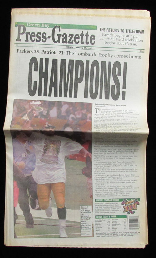 Packers Green Bay Press-Gazette Newspaper NFC and Super Bowl Champs 1997 185384