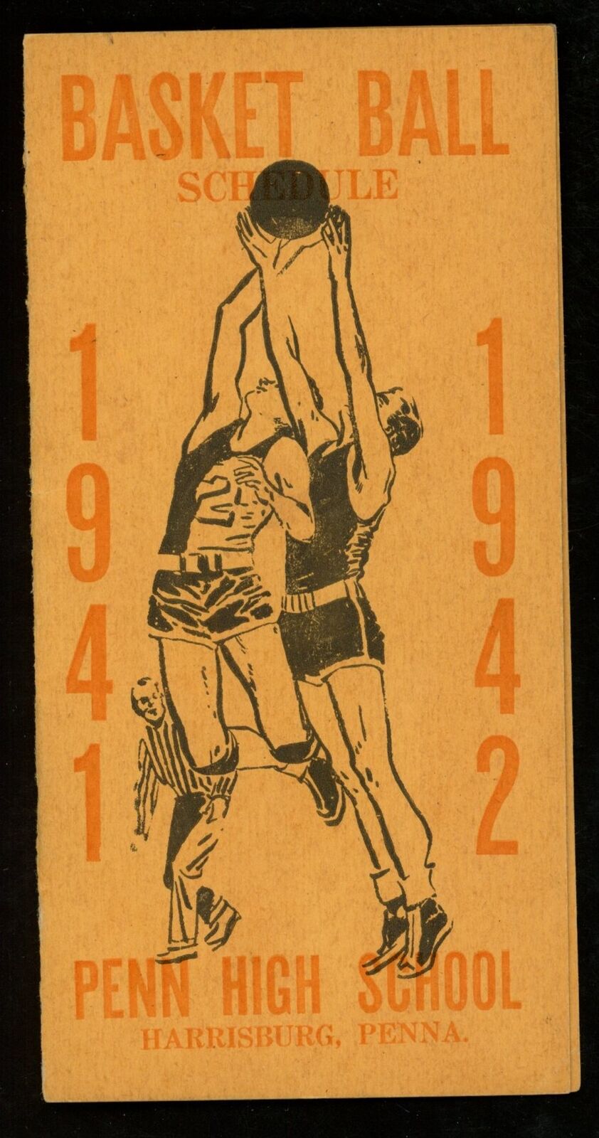 1941-42 William Penn High School Basketball 3x5 Pocket Schedule Harrisburg, PA