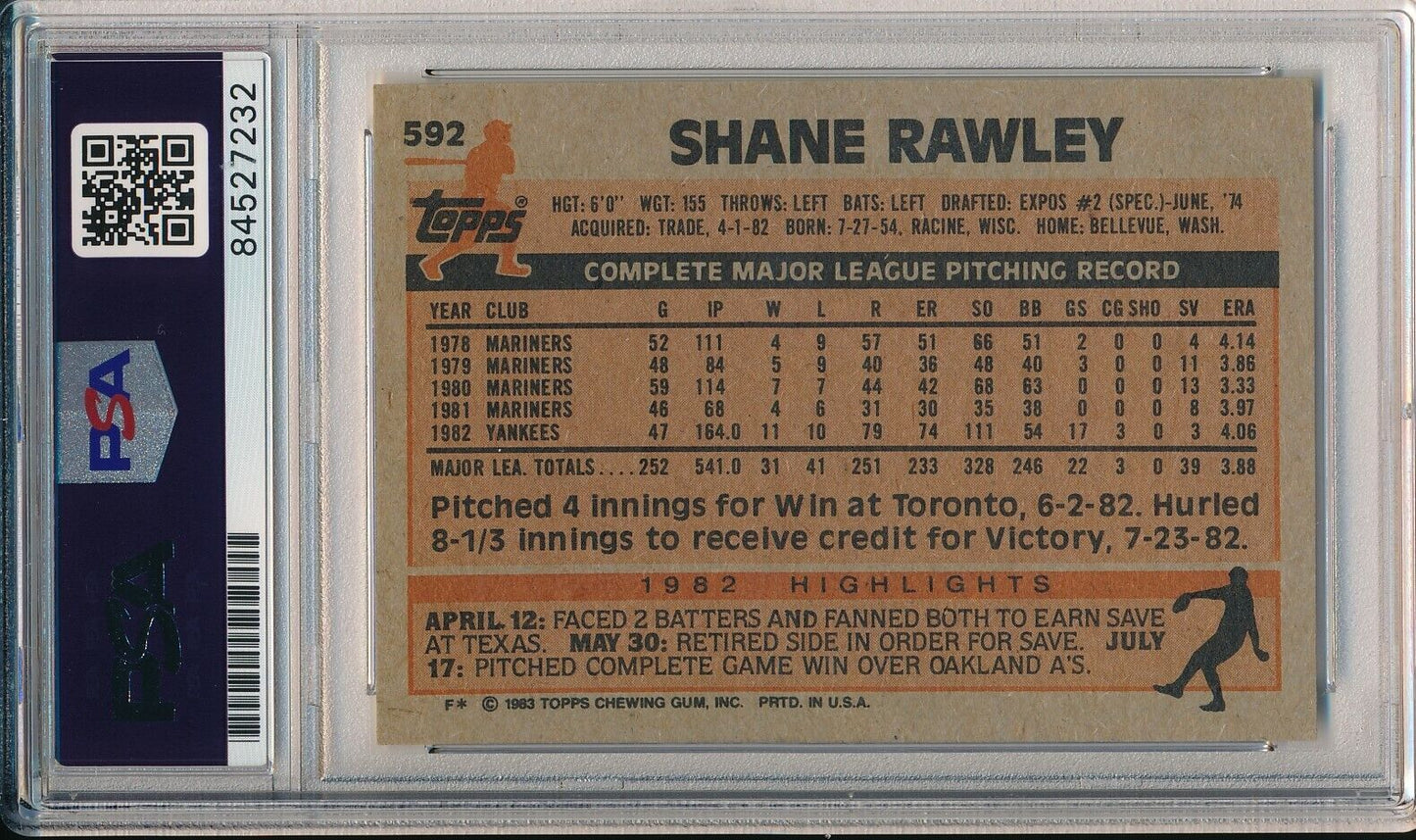 Shane Rawley Yankees Signed/Autographed 1983 TOPPS Card #592 PSA/DNA 166422