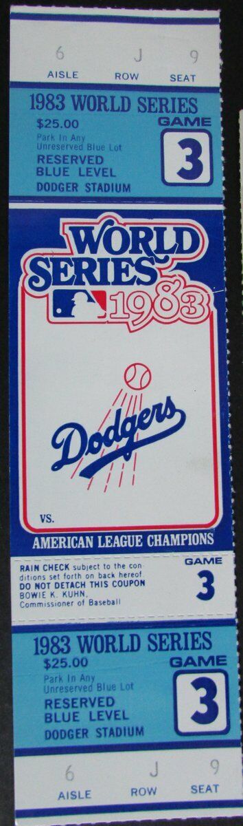 Three Los Angeles Dodgers Phantom World Series Full Tickets '73 & '83 145450