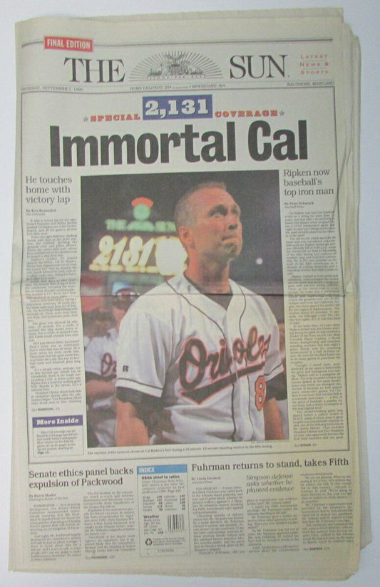 Cal Ripken Orioles Plays 2131 Consecutive Games 1995 Baltimore Sun 147858