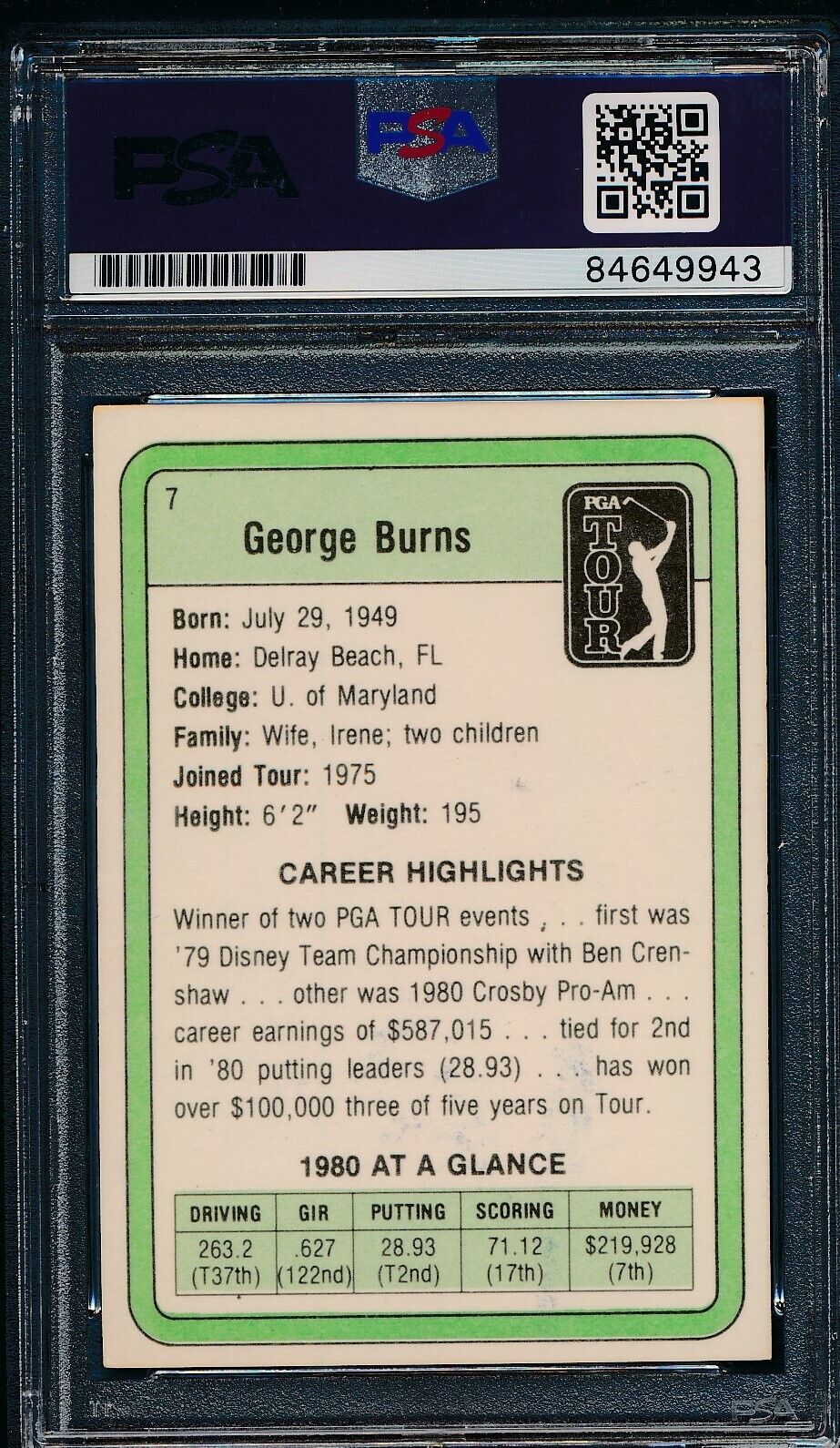 1981 DONRUSS PGA George Burns #7 Authentic Card Signed PSA/DNA 176065