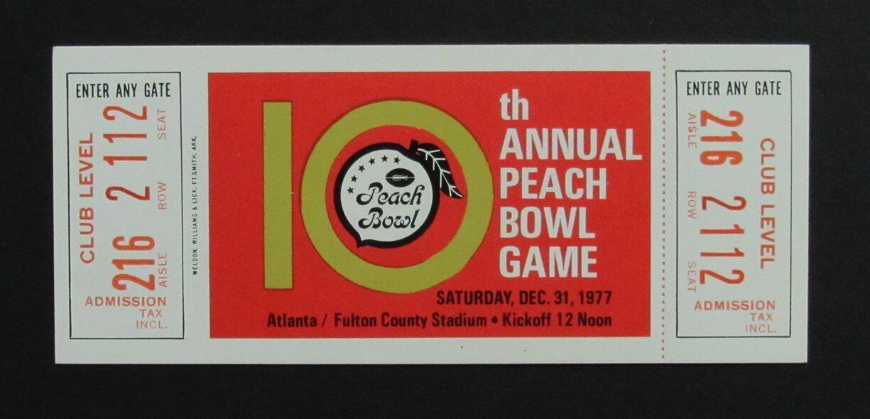 1977 Peach Bowl Football Game Full Ticket Iowa State vs. North Carolina State