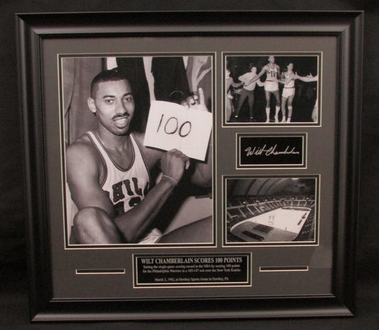 Wilt Chamberlain 100 Point Game at Hershey Arena Framed Collage w/Laser Engraved Autograph