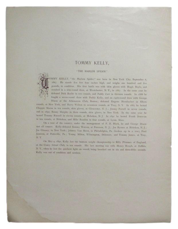 Tommy Kelly"The Harlem Spider"   1895 Boxing Gladiators 11x15 Supplement Poster