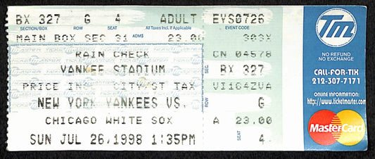 July 26, 1998 Chicago White Sox vs. New York Yankees Ticket Stub 189895