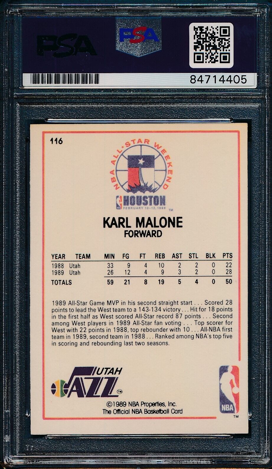 1989 HOOPS All-Star Karl Malone HOF #116 Card Signed Jazz PSA/DNA 176654