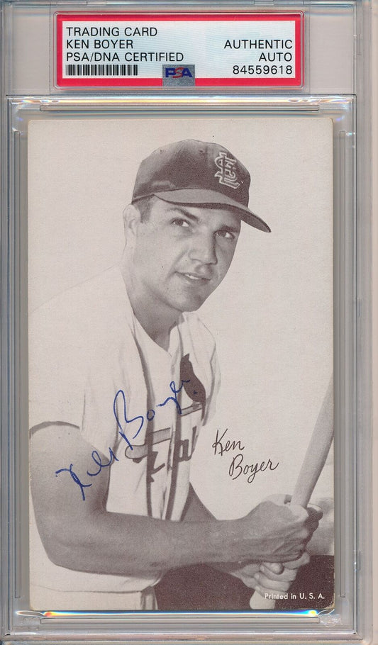 Ken Boyer Cardinals Signed/Auto 3.5x5.5 B/W Exhibit Postcard PSA/DNA 167749