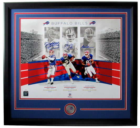 Jim Kelly/Thurman Thomas/A Reed HOF Bills  Signed 16x20 Photo Framed JSA 158846